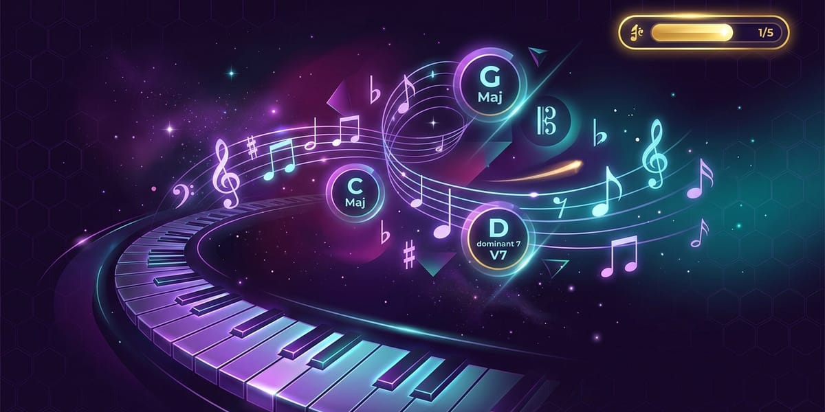 Music Theory Trainer interface showing chord spelling practice